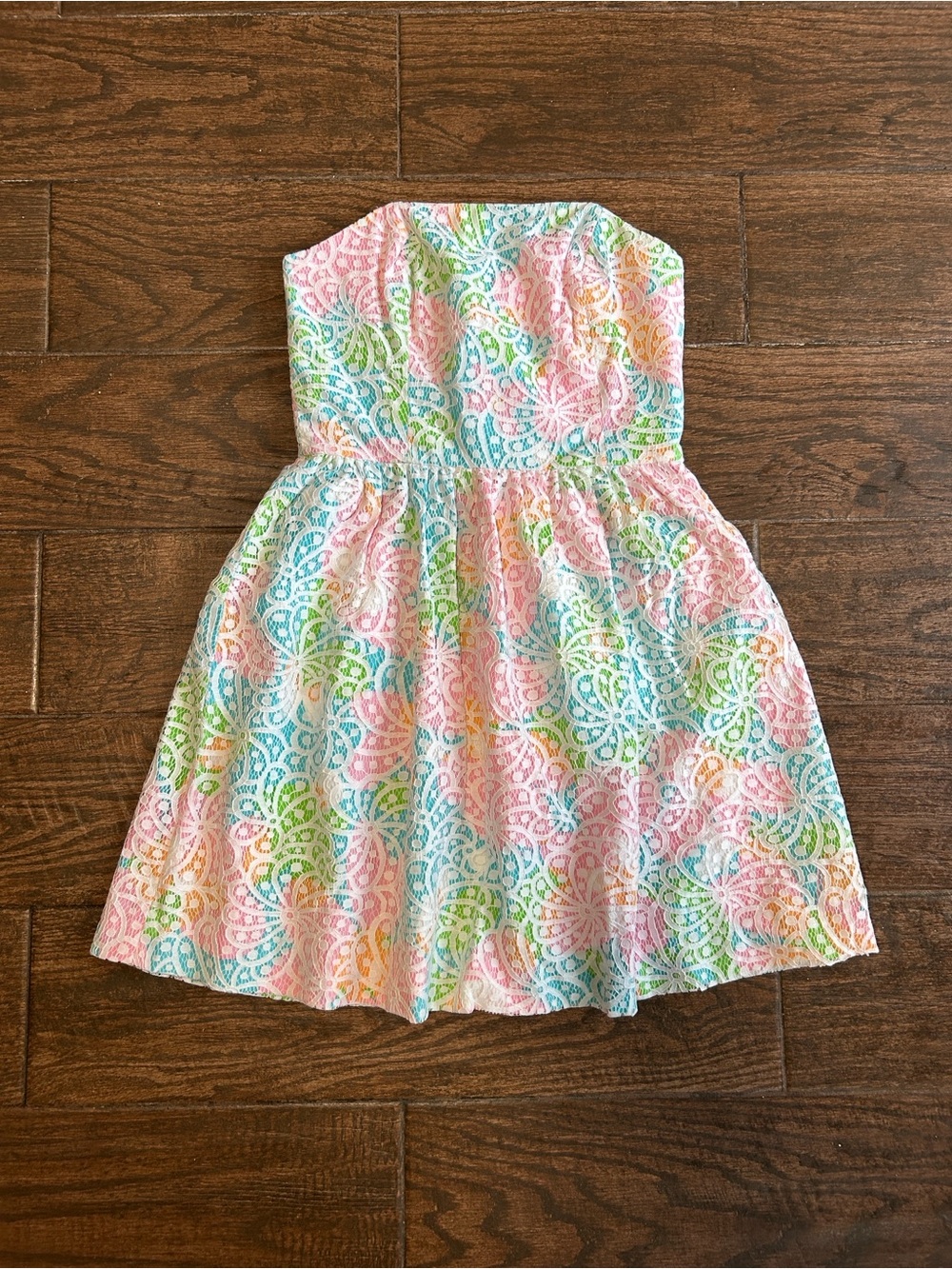 Lilly Pulitzer Strapless Pastel Multi-Color Lace-Pattern Dress-Lottie
